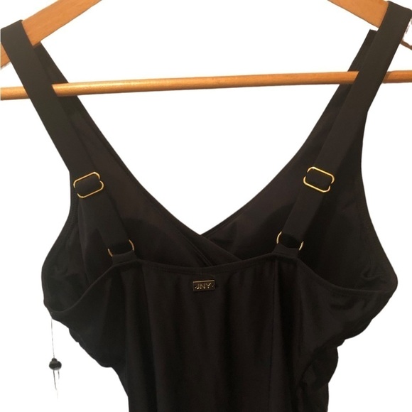 Jones New York Essential Solid Drape Twist One Piece Swimsuit Size M Black - Picture 3 of 6